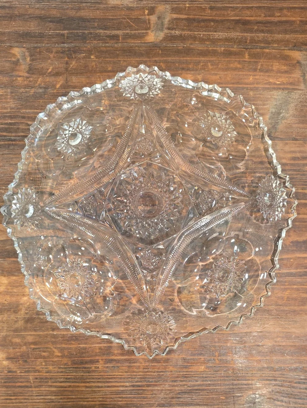 McKee PRES-CUT Aztec Pattern Geometric Glass Fruit Bowl Antique 1905